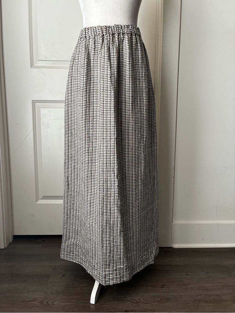 FLAX Jeanne Engerhart Linen Black, beige & White Check Maxi Skirt Sz M